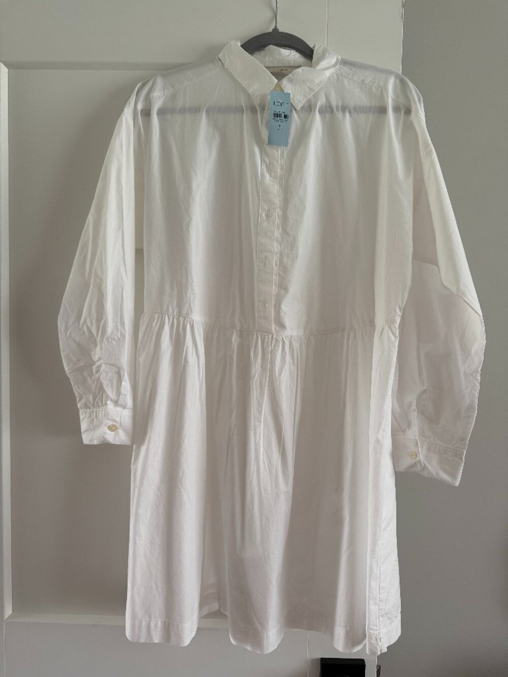White Cotton Poplin Button-Front Shirt Dress LOFT - Petite Medium